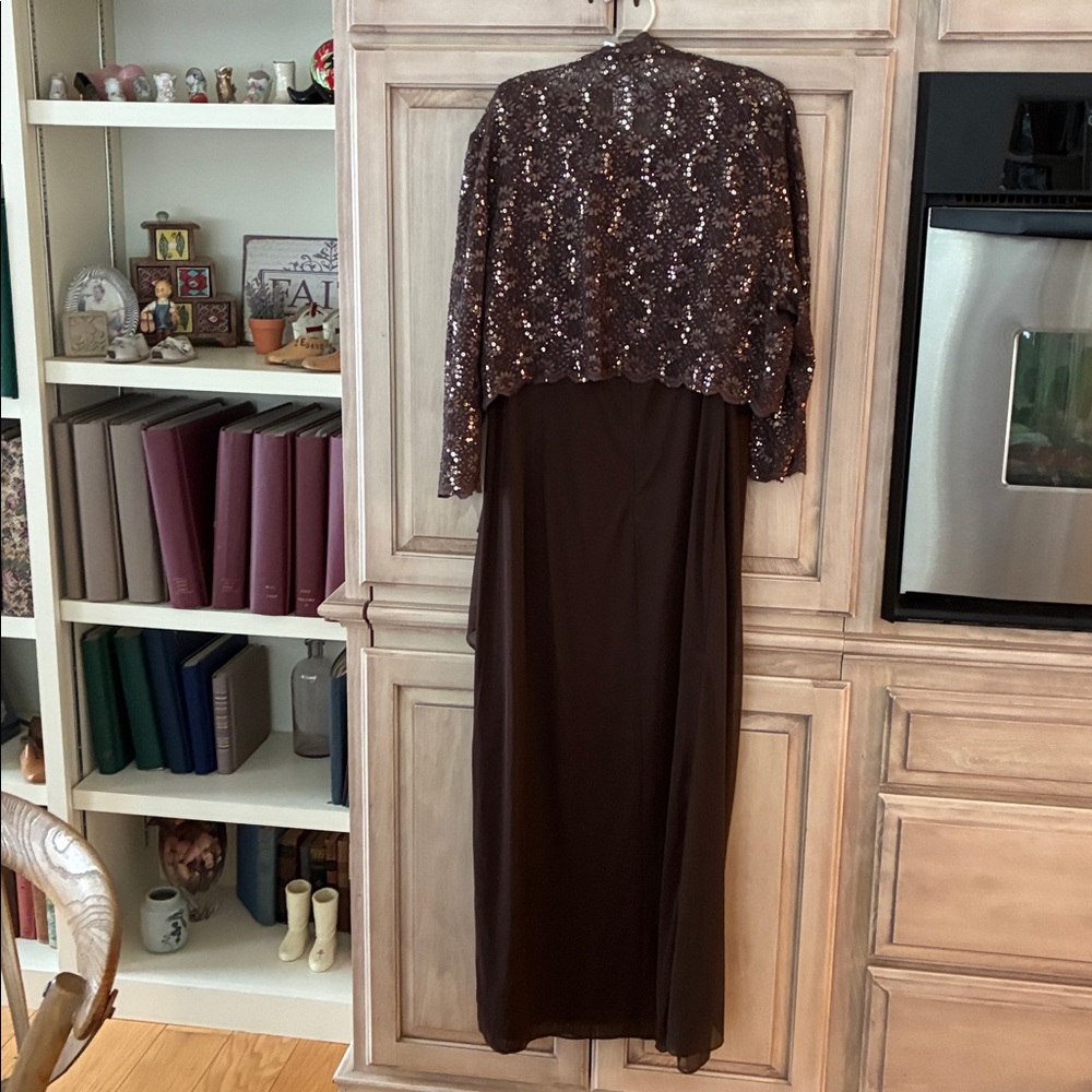 David's Bridal Brown Sequin Sleeveless Dress & jacket evening Mother of bride - Picture 4 of 9